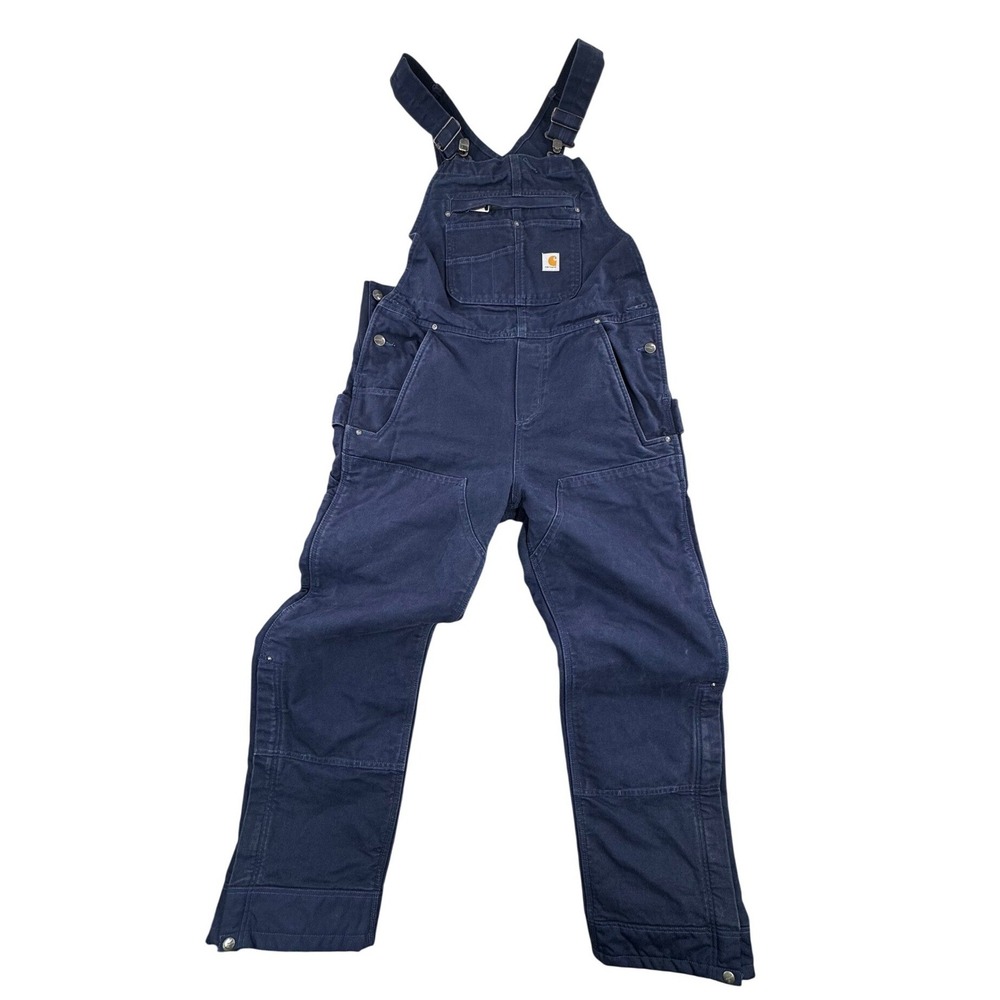 Carhartt Womens Navy Blue Insulated Bib Overalls 8/10 Short Thinsulate Workwear